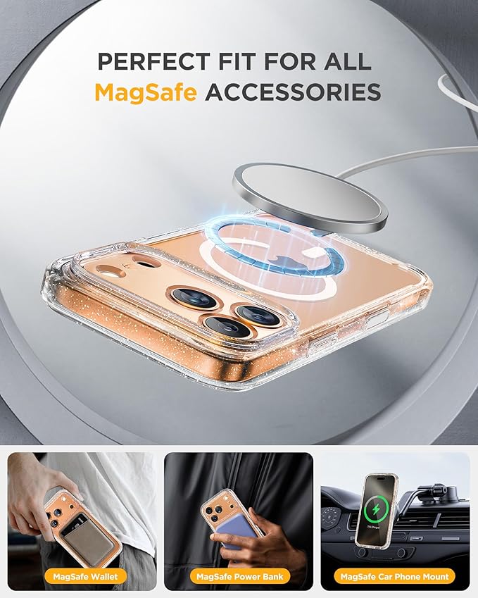 Miracase Magnetic for iPhone 17 Pro Case 6.3" [Compatible with MagSafe] Full-Body Phone Case with Built-in Glass Screen Protector & Camera Control,Drop Proof iPhone 17 Pro Cover, Clear Glitter