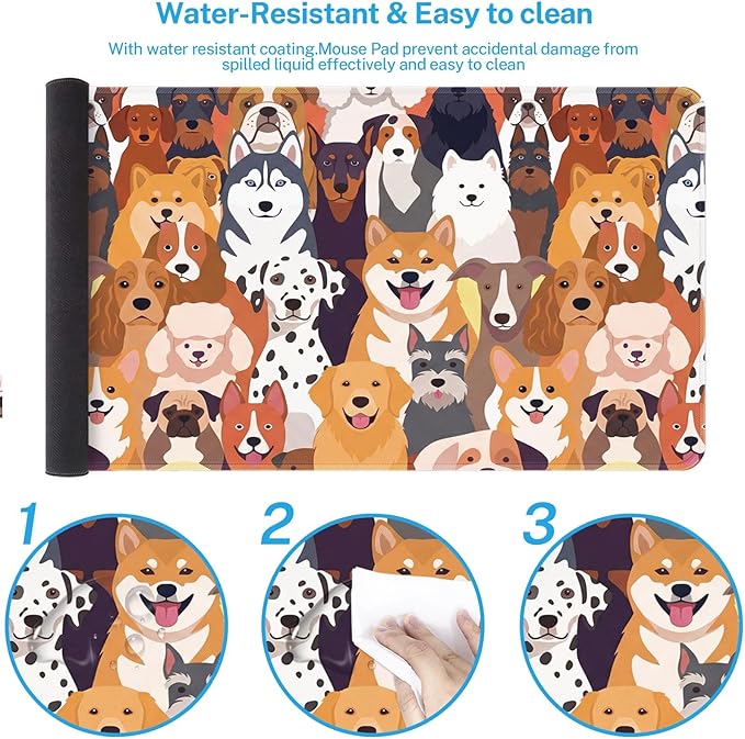 Britimes Large Gaming Mouse Pad Cute Dog Non-Slip Desk Pad Keyboard and Mouse Desk Mat for Gamer, Office & Home, 31.5 x 15.7 in
