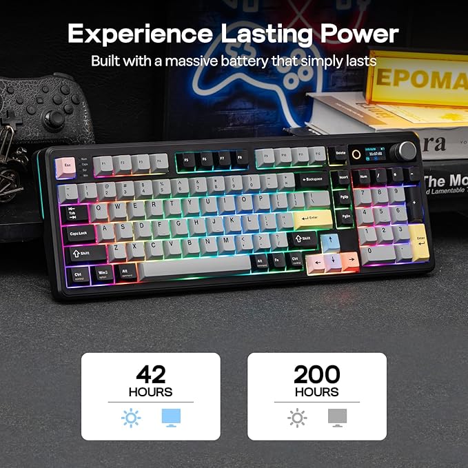 EPOMAKER TH99 PRO 96% Mechanical Keyboard with Screen & Knob, 10000mAh, 2.4Ghz/BT, Hot Swap, Custom Driver, RGB Backlight, PBT Keycap, Wireless Gaming Keyboard for PC/Mac (Black, Sea Salt Silent)