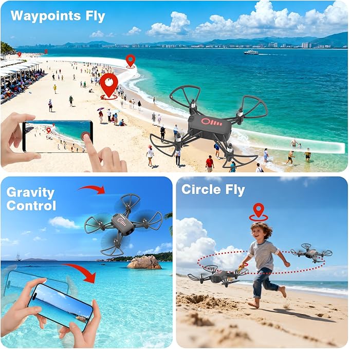 Drone with Camera for Kids 8-12 and Adults 1080P HD Mini FPV Drones with Headless Mode, 360°Flip, One-Key Take Off/Landing, Altitude Hold, Gestures Selfie, Gravity Control, 3 Speed Mode, Drone Gift Toys for Boys, Girls, Beginner Grey
