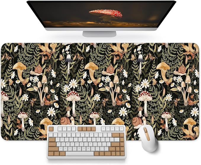 Large Mouse Pad for Desktop, Cute Desk Mat Pad Protector for Work & Gaming, Aesthetic Pretty Anti-Slip Laptop Blotter Cover for Office School Home Supplies, Mushroom, 35.4" x 15.7"