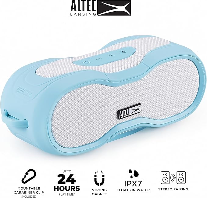 Altec Lansing - BoomJacket Wireless Bluetooth Speaker, Magnetic Waterproof Speaker, IPX7 Outdoor Speaker with 24H Playtime, Portable Speaker with Carabiner, Mountable, Quick Charge