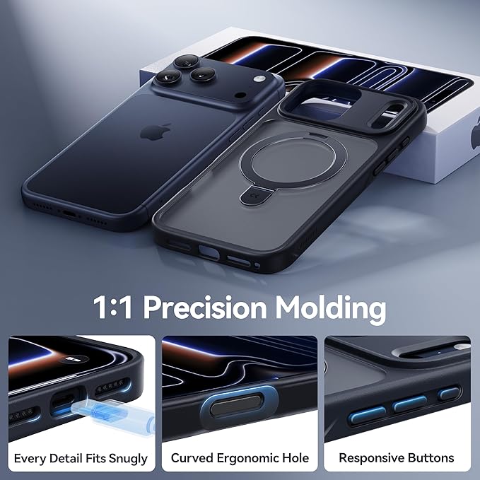 CASEKOO Ultra-Magnetic Stand for iPhone 17 Pro Case [Military Drop Protection] [Compatible with MagSafe] Shockproof Translucent Matte Slim Ring for iPhone 17 Pro Phone Case 6.3", Black