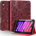 Gexmil Leather Case for iPad mini 7 (A17 Pro) 2024 / iPad mini 6 Generation 2021 8.3 Inch,Premium Cowhide Cover with Pencil Holder,Adjustable Stand, Auto Wake/Sleep,Floral Red