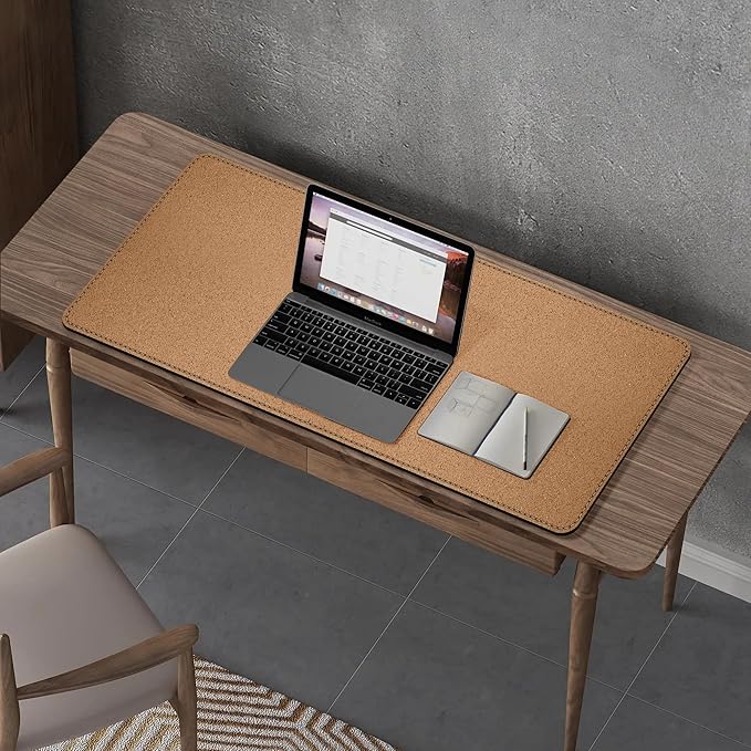 Chihein 2XL 35" x 16" Cork & PU Leather Desk Mat, Dual Sided Desk Pad Protector, Waterproof Writing Blotter for Gaming, Office, Home (Black)