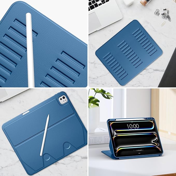 VIKESI Case for iPad iPad Pro 13-inch M5 or M4 Released in 2025 or 2024,Multiple Angles Magnetic Stand Cover,Shockproof Soft Back,Pencil Holder,and Auto Sleep/Wake, Blue