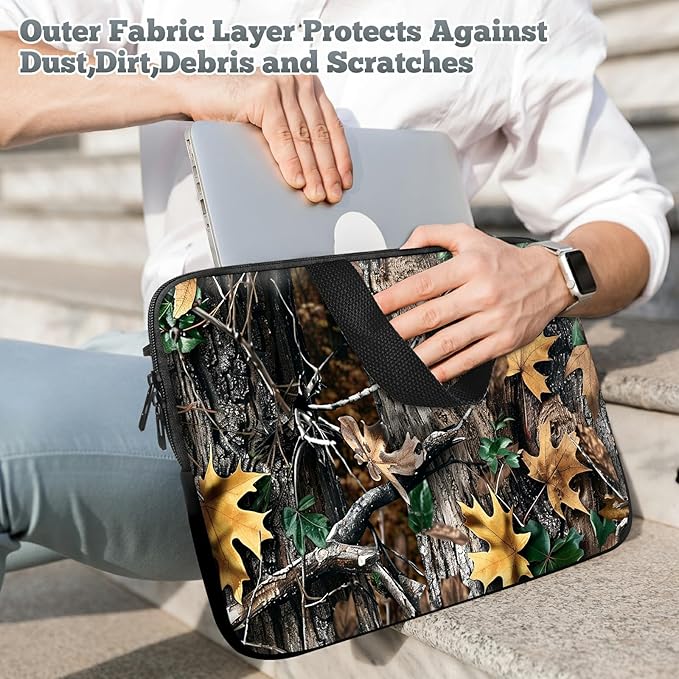 Universal Laptop Sleeve Tablet Case 12 inch, Camo Leaf Slim Carrying Case Durable Handbag Travel Laptop Bag for Surface Pro 9 8 7/Laptop Go 2 3, MacBook Air 11/12
