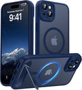Magnetic Compatible with iPhone 15 Plus Case, [Built-in Kickstand][Full Camera Protection][Compatible with MagSafe][Anti-Fingerprint] Shockproof Phone Case for iPhone 15 Plus 6.7",Blue