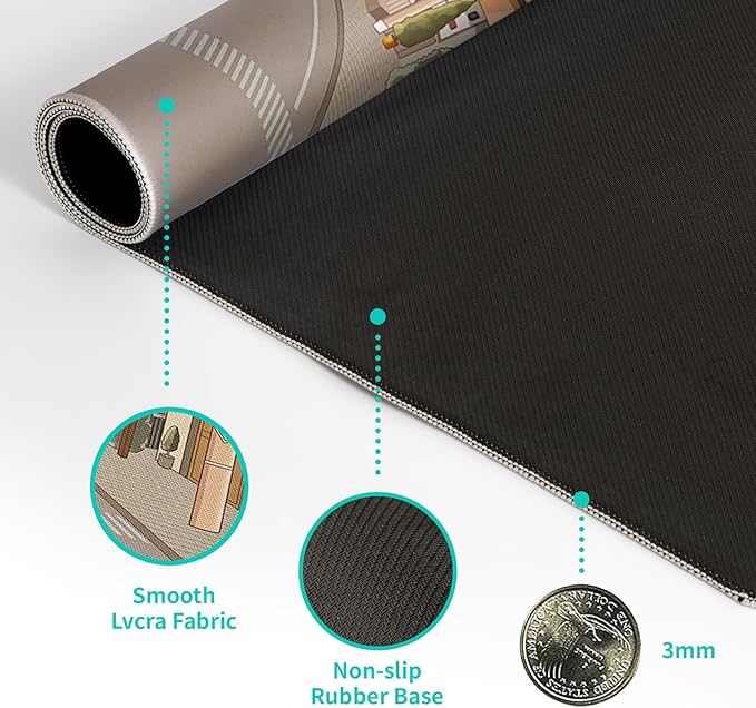 Tokyo Street Mouse Pad Anime Japanese Desk Mat Kawaii Large Gaming Mousepad XL Beige Cute Mousepad Gaming Non-Slip Rubber Base Stitched Edges Keyboard Mouse Mat Desk Pad for Office Home and Game