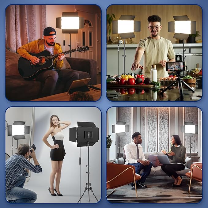 LED Video Lighting Kit with Barn Door, Kewaiaa Bi-Color Studio Lights with Tripod Stand, 3000Lux 2500k-8500k Photography Light for Video Recording/Filming/Live Streaming/YouTube/Photoshoot Shooting