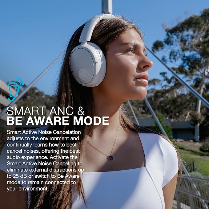 JLab JBuds Lux ANC, Over Ear Headphones, Active Noise Cancelling, Bluetooth, Cloud White