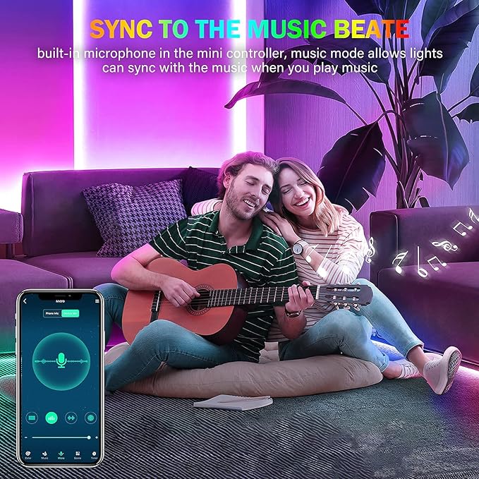 Tenmiro Led Lights for Bedroom, Music Sync LED Rope Lights APP Control with Remote, RGB Led Strip Lights for Room Kitchen Party Home Decoration (65.6ft)
