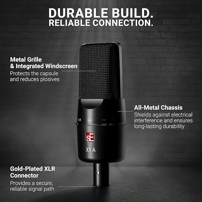 SE ELECTRONICS X1 A Large Diaphragm Condenser Microphone with 100 Hz Filter & -20 dB Pad - XLR Condenser Mic for Singing & Instruments - Professional Studio Microphone for Recording & Podcasting
