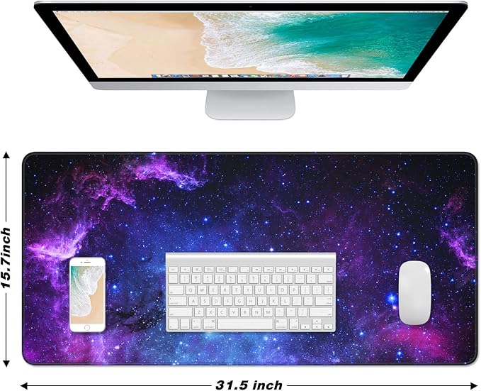 Extended Large Mouse Pad, XXL Gaming Desk Pad 31.5 x 15.7 Inch, Big Computer Keyboard Mousepad, Waterproof Mouse Mat with Stitched Edges and Non-Slip Base for Office Gaming, Galaxy