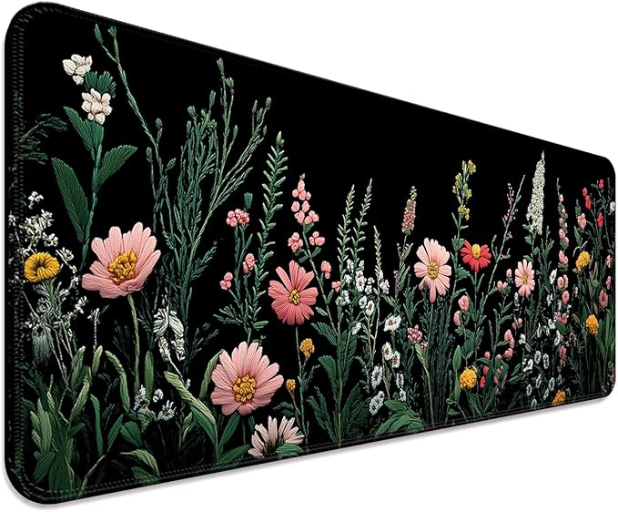 Pretty Wildflower Gaming Desk Mat, Computer Keyboard Large Extended Flowers Mouse Pad for Office and Home, 31.5×11.8 Inches, XL