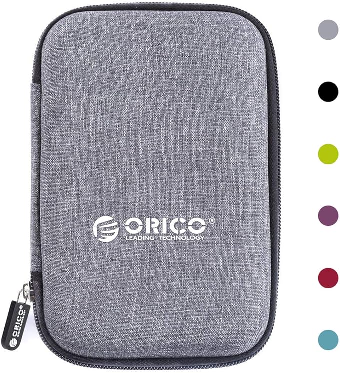 ORICO Hard Drive Case 2.5 inch External Drive Storage Carrying Bag Waterproof Shockproof with Inner Size 5.5x3.5x1.0inch for Organizing HDD and Electronic Accessories,Grey(PHD-25)