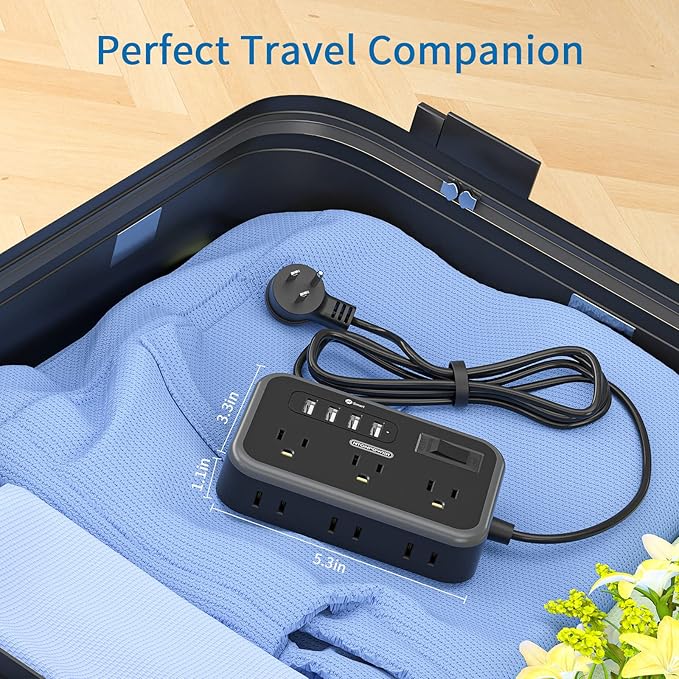 2 Pack Power Strip with 6 Outlets(2 Side) and 4 USB, NTONPOWER Flat Plug Extension Cord 5 Ft, Overload Protection, Wall Mount, Compact Size Charging Station for Office Desk, Nightstand and Travel