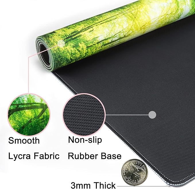 Desk Mat,Large Mouse Pad 35''×15.6'' XXL Extended Gaming Mouse Pad Mat with Non-Slip Base Stitched Eges Mousepad for Computer,Office,Keyboard and Laptop - Green Forest