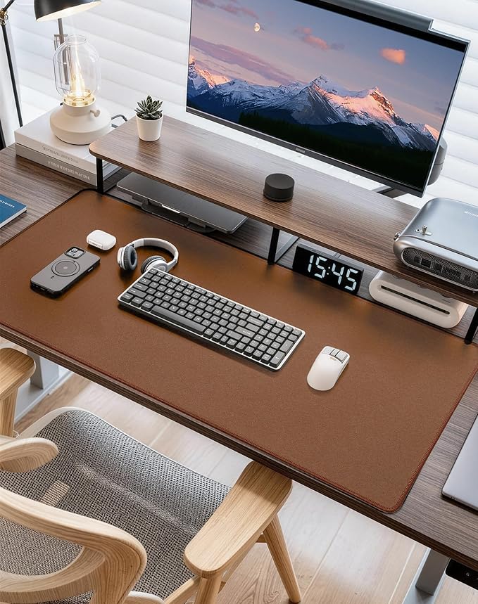 Reniteco Waterproof Large Gaming Mouse Pad with Durable Stitched Edges, Non-Slip Rubber Base, Grainy Jacquard Mouse Mat Desk Pad for Home Office Gaming, 35.4''x15.7''x0.12'', Matte Brown