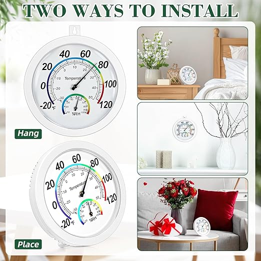 Weewooday 3 Pcs Indoor Outdoor Thermometer 2 in 1 Mini Home Temperature Humidity Hygrometer Monitor Gauge for Home Offices Wall(White,6 Inch)