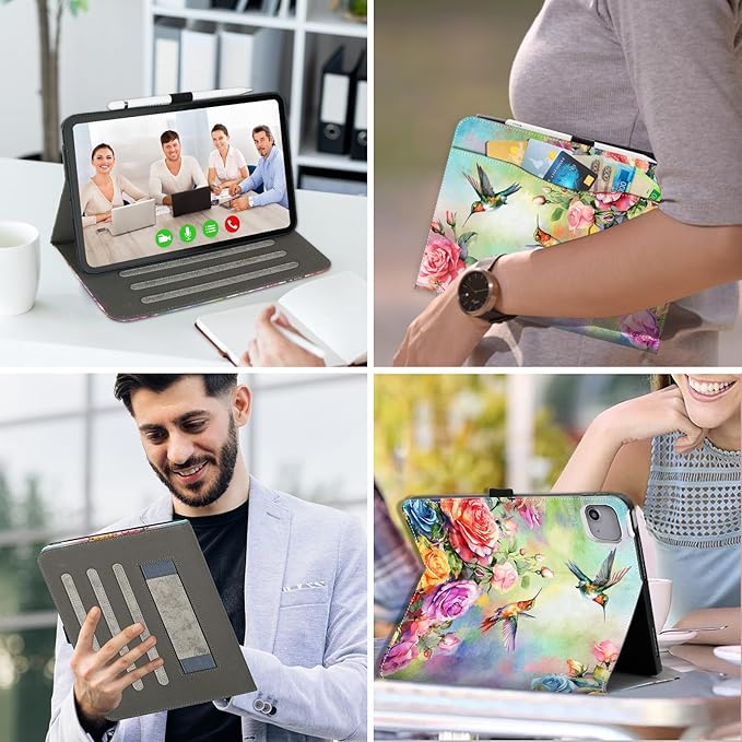 Lokigo for iPad Air 13 Inch Case M3/M2 (2025/2024) iPad Pro 12.9 Case (6th/5th/4th/3th Gen 2022/2021/2020/2018) with Pencil Holder, Support Touch ID and Auto Wake/Sleep (Hummingbird Floral)