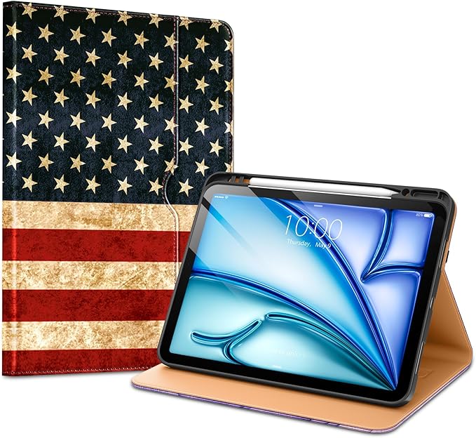 VIKESI Case for iPad Air 13 inch (M4) 2026 / (M3) 2025 / (M2) 2024,Premium Leather Folio,Apple Pencil Holder,Auto Sleep/Wake,Stand Cover - Flag