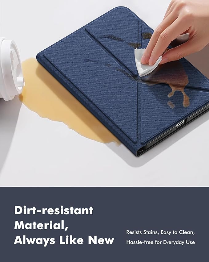 INFILAND Case for iPad mini 7 (A17 Pro) 2024 / iPad mini 6 2021, Magnetic Origami Slim Protective Case, Book-Style Foldable Cover with Pencil Holder, Multi-Angle Stand, Auto Wake/Sleep, Navy