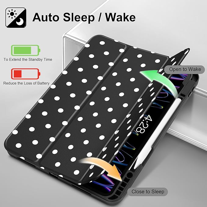 Tuiklol for iPad Pro 12.9 inch 6th / 5th / 4th / 3rd Generation 2022 2021 2020 2018 Release Case - Built in Pencil Holder Slim Protective Cover with Auto Wake/Sleep,Spot-Black