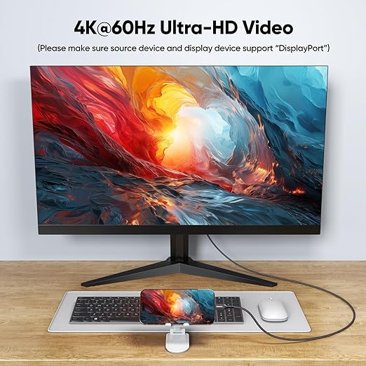 USB C Monitor Video Cable 3Ft, 4K@60Hz Display/20Gbps Data Transfer/100W Fast Charging USB Type C Cord USBC 3.2 Gen 2 for Monitor Docking Station Laptop Phones and More