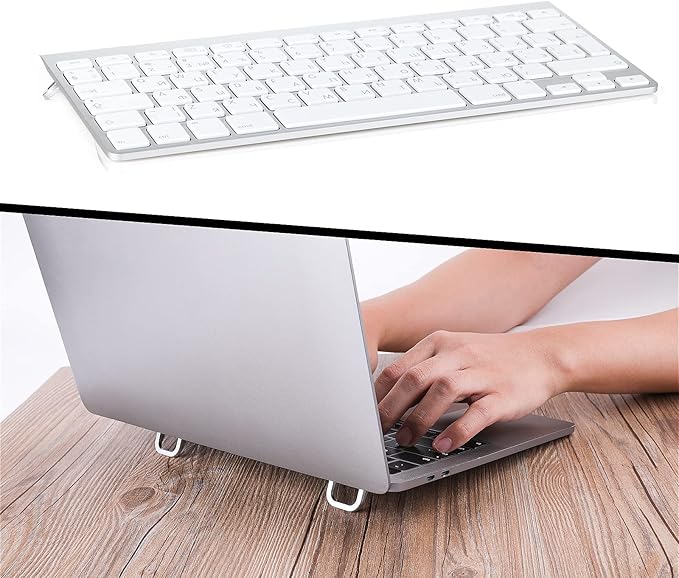 Abeillo 2PCS Portable Keyboard Riser, Self-Adhesive Mini Laptop Stand Invisible Computer Keyboard Stand for Desk, Laptop Feet Compatible with Pro/Air, Lenovo, Surface (Silver)