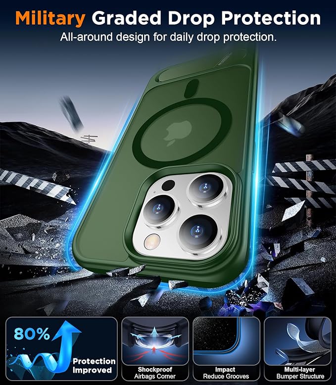 Magnetic Compatible with iPhone 13 Pro Max Case, [Built-in Invisible Kickstand][Compatible with MagSafe] [Military Grade Shockproof] Slim Translucent Matte Phone Case for iPhone 13 Pro Max 6.7"