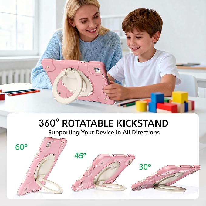 Andnary Case for Samsung Galaxy Tab A11+ Plus/A9+ 11 Inch 2025/2023, Tablet Case for Samsung Galaxy A9 Plus/A11+ with Screen Protector/360° Rotating Stand/Pen Holder/Shoulder Strap (Pink)