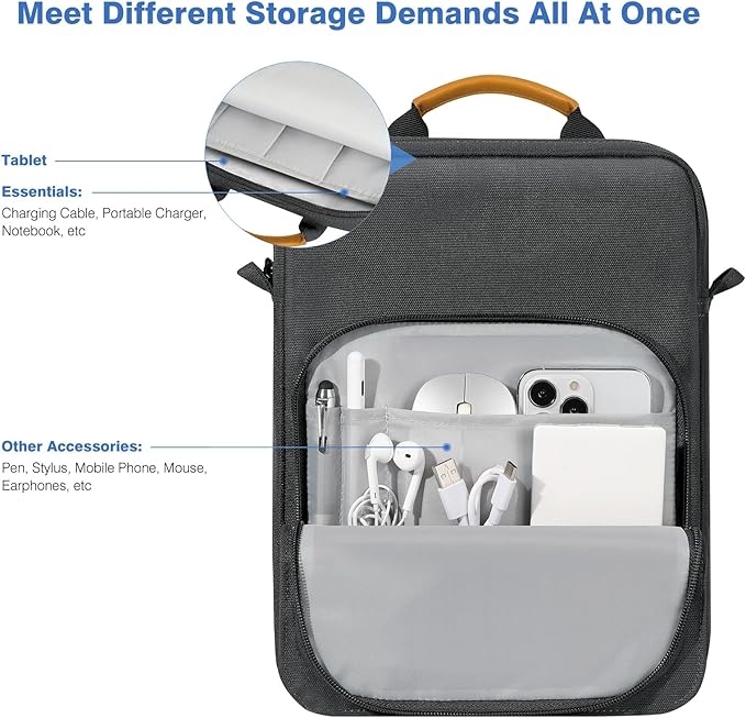 Dadanism 9-11 Inch Tablet Sleeve Bag Carrying Case with Shoulder Strap for iPad 10th Gen 10.9", iPad (A16) 11", i Pad 9/8/7th 10.2", i Pad Air/Pro 11", i-Pad Air 5/4,Galaxy Tab A9+ Plus 11",Space Gray