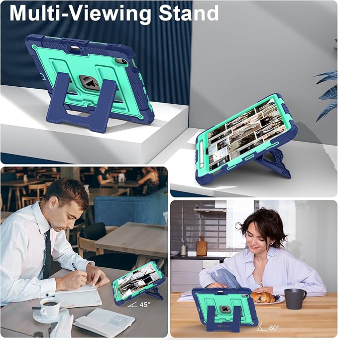Kids Friendly Case for iPad Air 11 Inch M4 M3 M2 2026/2025/2024 Case with Pencil Holder & Shoulder Strap, Military Grade Shockproof Kickstand Hard Shell Protective Cover,Blue+Mint