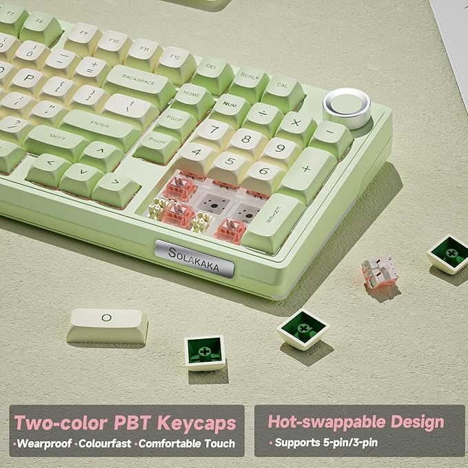 SOLAKAKA KI99 Pro Wireless Mechanical Keyboard Quiet Switch,Hot Swappable Pre-Lubed Switches Silent Keyboard with RGB Backlit,Gasket Structure Computer Gaming Keyboards(GreenWhite, Silent Switch)