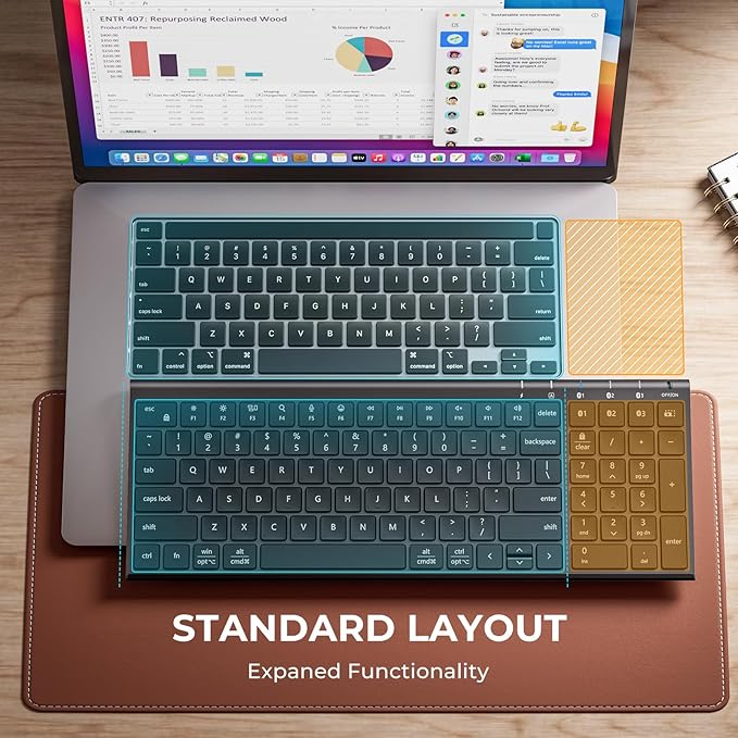 iClever BK10 SE Bluetooth Keyboard for Mac, Multi-Device Wireless Keyboard with Numeric Keypad, Standard Full Size Keys, USB-C Rechargeable, Compatible with Windows, macOS, iPadOS, Android (Black)
