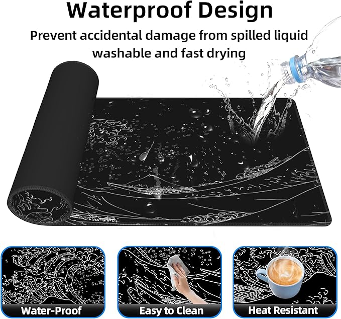 BZU Japanese Sea Wave Extended Big Mouse Pad Large,XL Gaming Mouse Pad Desk Pad,31.5x11.8inch Long Computer Keyboard Mouse Mat Mousepad with 3mm Non-Slip Base and Stitched Edge for Home Office Work