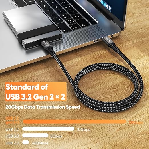 USB C Monitor Cable 6Ft, 4K@60Hz Video Display/20Gbps Data Transfer/100W Fast Charging USB Type C Power Cord USBC 3.2 Gen 2 Full Function for Monitor Laptop Docking Station External SSD