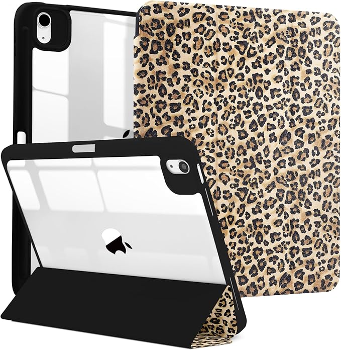 MrARTIST for iPad Air 11 Inch Case M3/M2 - Air 5th/4th Generation 10.9" Cute Women Girls Girly Kawaii Aesthetic Kawaii Design for Apple Air Tablet Cover with Pencil Holder, Leopard Print