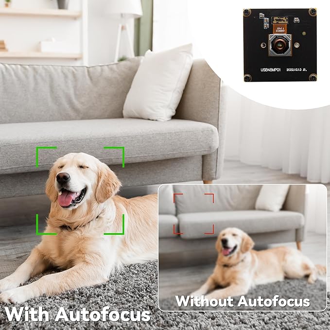 48MP Ultra HD Autofocus USB Camera – 4K Video & 8000×6000 Still – 70° No Distortion Lens for Lightburn Laser Engraver | Machine Vision | Embedded Systems