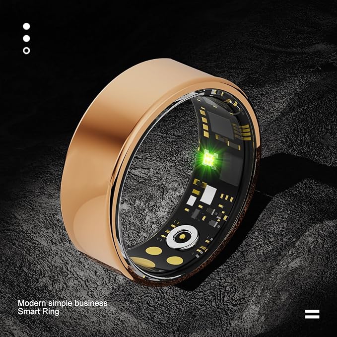 Smart Ring for Men & Women, Fitness and Health Tracker with Sleep Monitoring, Steps Counting, Daily Wellness Insights, IP68 Waterproof, No Subscription, Compatible with App (Gold, 8)