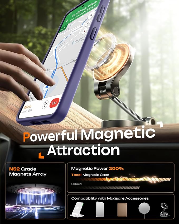 TOCOL for Samsung Galaxy S26 Case, Compatible with Magsafe, Full Camera Protection, Built-in Magnetic Ring, Drop Protection, Translucent Matte Phone Case for S26 (Lavender Gray)