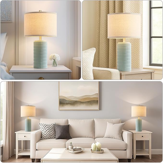 AIEAMPDO 23" Set of 2 Ceramic Table Lamps for Living Room Bedroom, Modern Nightstand Desk Lamp for Entryway, Office, Study Room, 2 LED Bulbs Included
