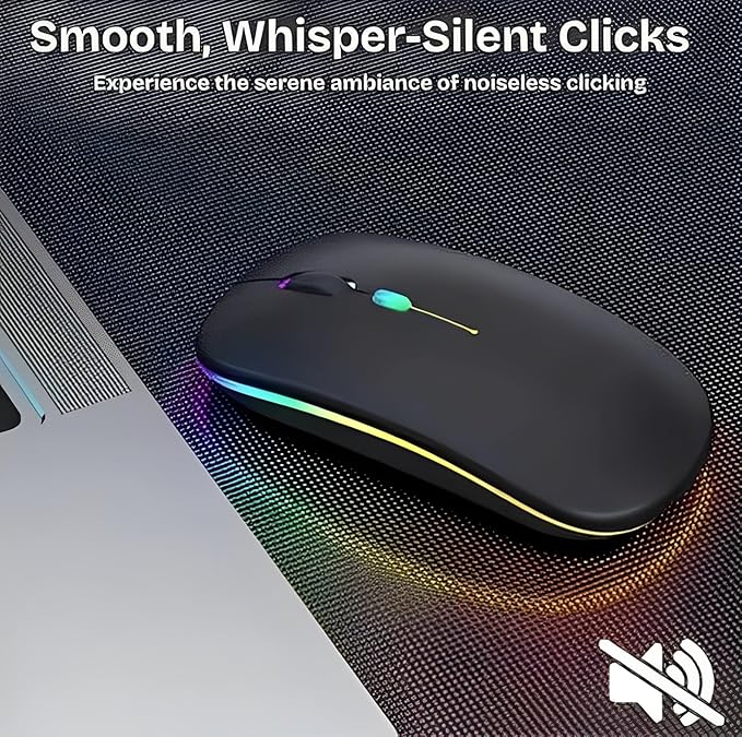 Wireless Mouse for Laptop & PC – Magic, Bluetooth, Rechargeable USB-C, Slim Design with RGB Backlight, Dual Mode 2.4GHz for MacBook, iPad (Jet Black)