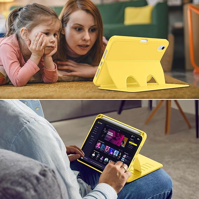 VIKESI Case for iPad mini 7 (A17 Pro) and iPad mini 6,Multiple Angles Magnetic Stand Cover,Shockproof Soft Back,Pencil Holder,and Auto Sleep/Wake,Yellow