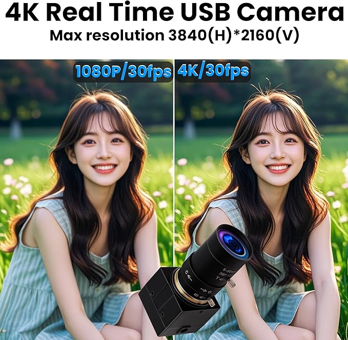 4K USB Camera - 10X Optical Zoom, Ultra HD 2160P, IMX415 Sensor, Plug and Play for Windows, Linux, Mac, Raspberry Pi