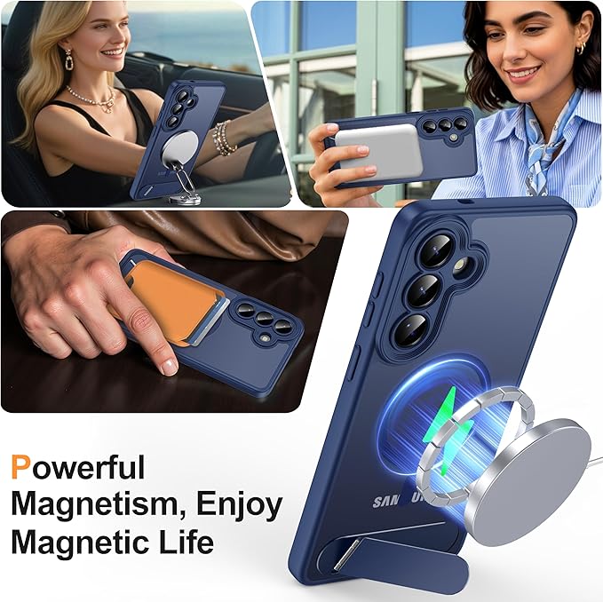 Magnetic for Samsung Galaxy S26+ Plus Case, [Compatible with MagSafe][Full Camera Protection][Built-in Invisible Kickstand] Translucent Matte Phone Case for S26 Plus 6.7" - Blue