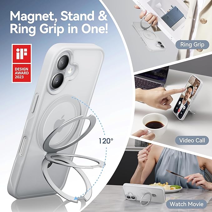 CASEKOO Ultra-Magnetic Stand for iPhone 17 Case [Military Drop Protection] [Compatible with MagSafe] Shockproof Translucent Slim Matte for iPhone 17 Phone Case with Ring Holder 6.3 Inch, White