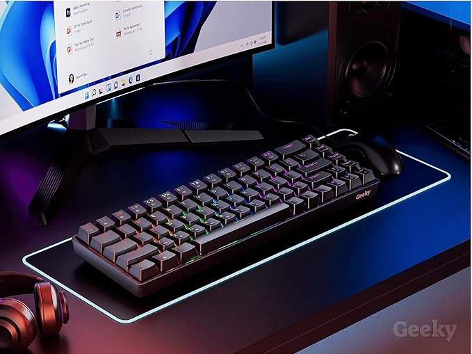 Geeky GK65 65% | Hot Swappable Mechanical Gaming Keyboard | 68 Keys Multi Color RGB LED Backlit for PC/Mac Gamer | ANSI US American Layout (Black, Mechanical Blue)