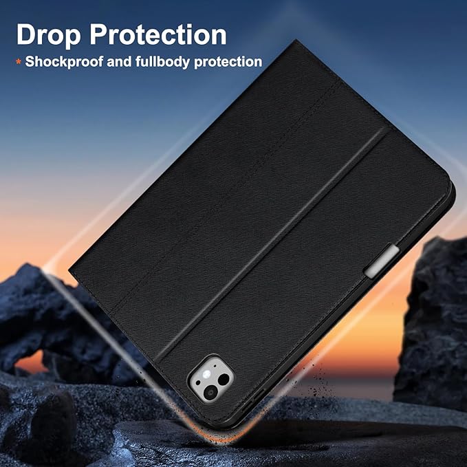 Gexmil Genuine Leather Case for iPad Pro 11 Inch (M5/M4) 2025/2024 with Pencil Holder,Protective Shockproof Leather Smart Folio Cover Adjustable Stand Auto Sleep/Wake Anti-Slip,Cross-Hatched Black